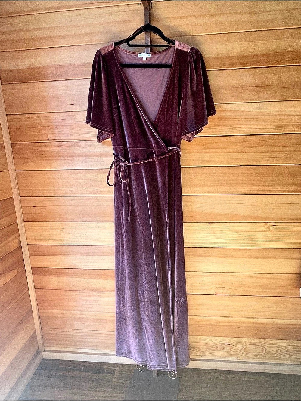 Baltic Born Meghan Velvet Wrap Maxi Dress Large Plum Brown